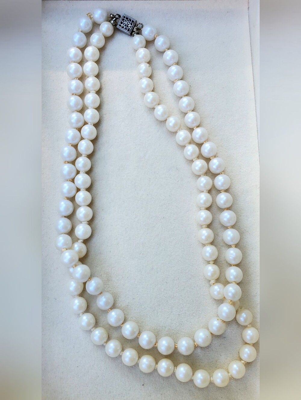 Vintage Double Strand Faux Pearl Necklace with Sterling Silver Clasp - Picture 3 of 6